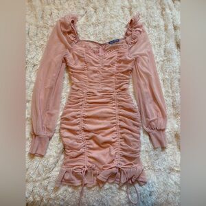 Ruched Long Sleeve Mini Dress in Dusty Rose